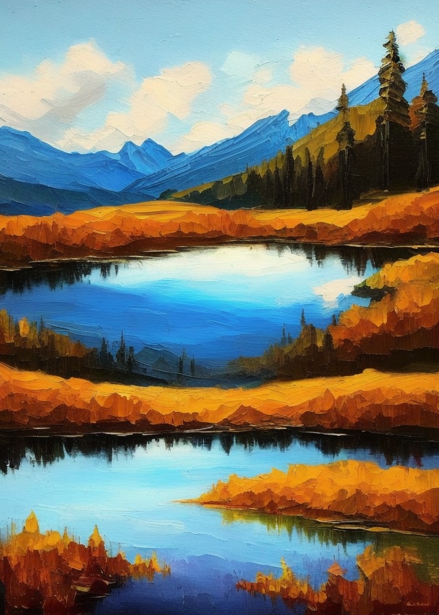 mountain lake reflecting the sky