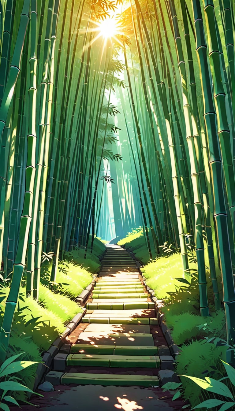 bamboo grove with sunlight filtering through