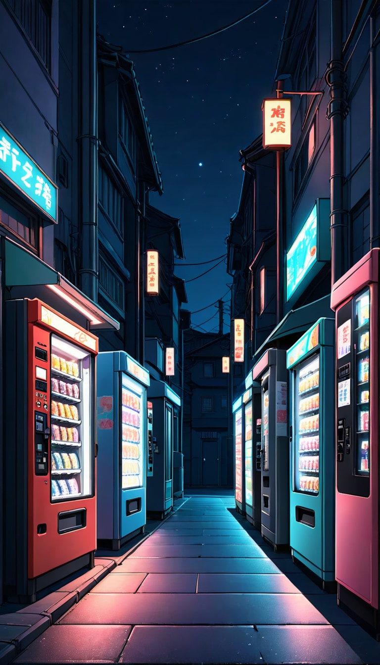 vending machines glowing on an empty night street