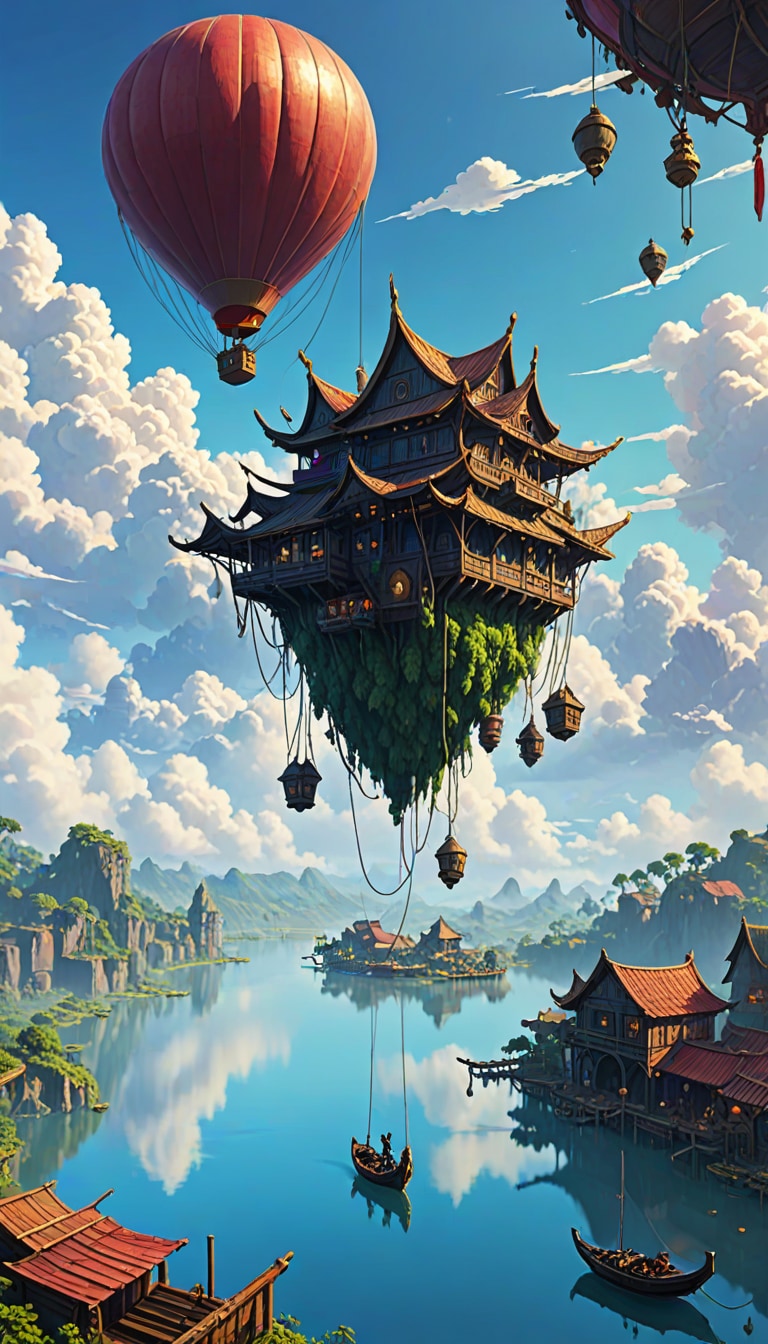 sky pirates' floating market above the clouds