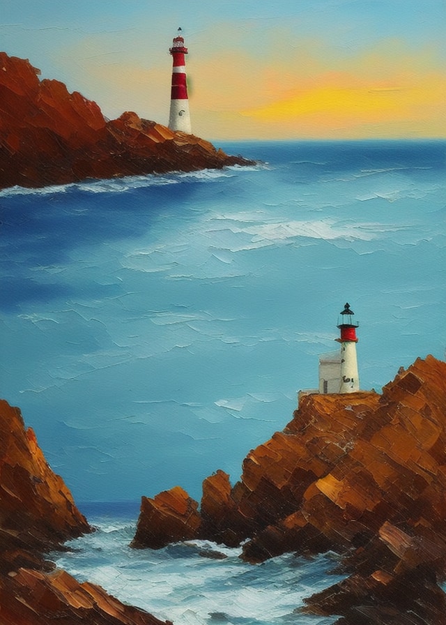 lighthouse on a rocky coastline at dusk