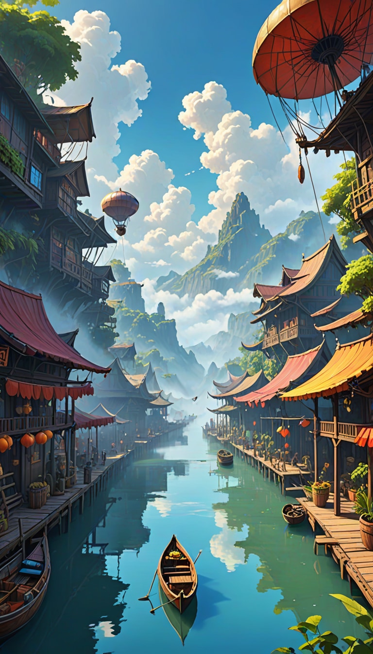 sky pirates' floating market above the clouds