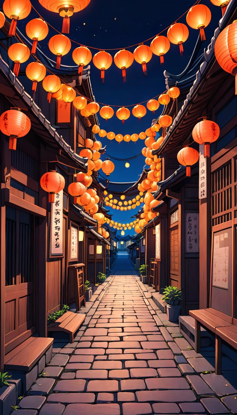 lantern-lit festival street, no crowd