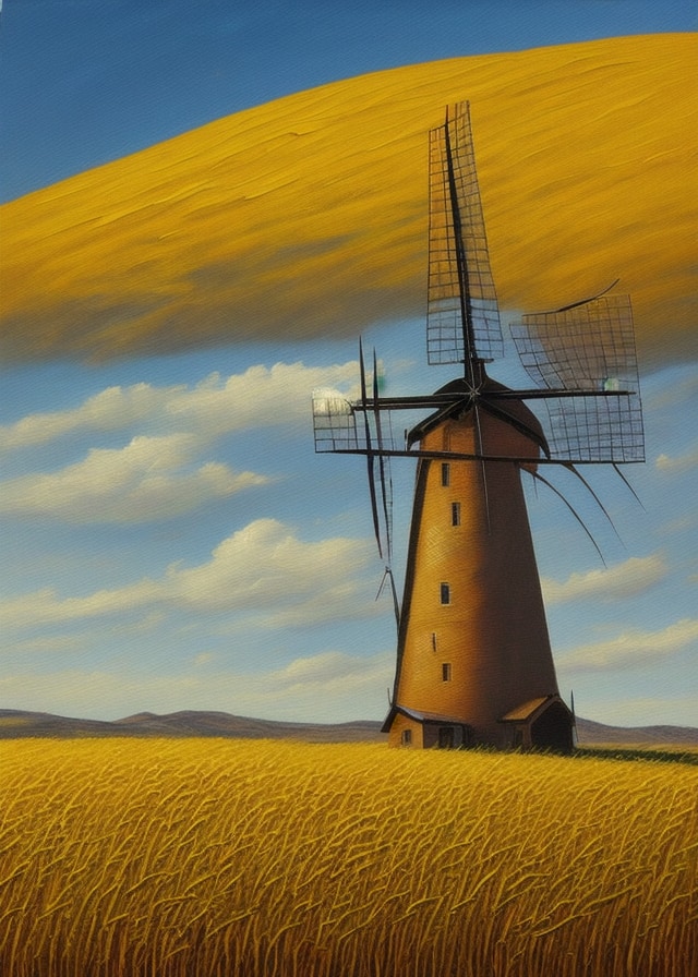 windmill in a golden wheat field