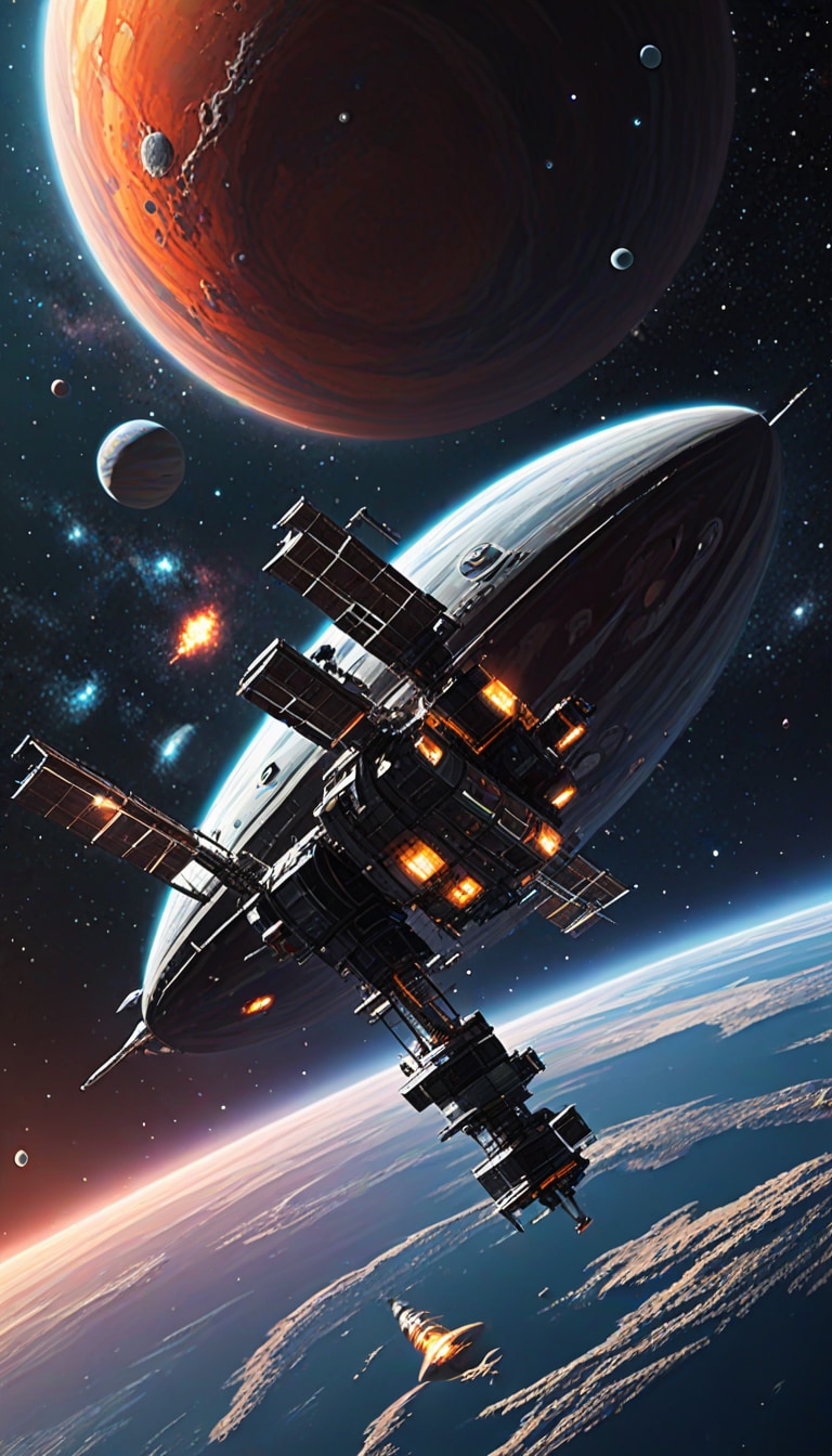 deep space station orbiting a gas giant
