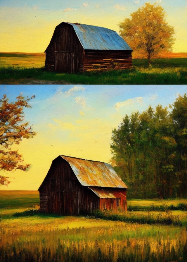 rustic barn beside a sunlit meadow