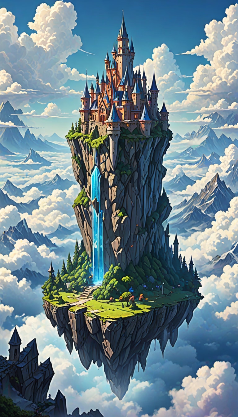 floating crystal citadel above the clouds
