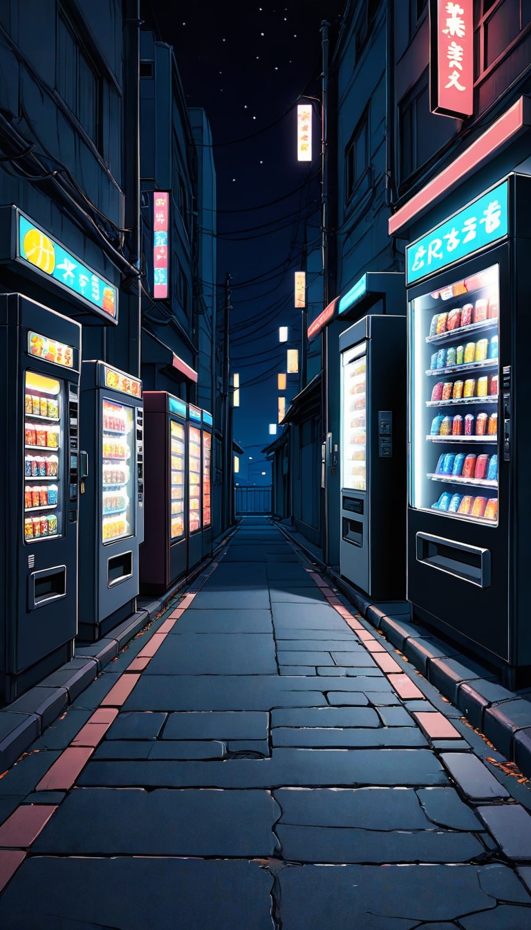 vending machines glowing on an empty night street
