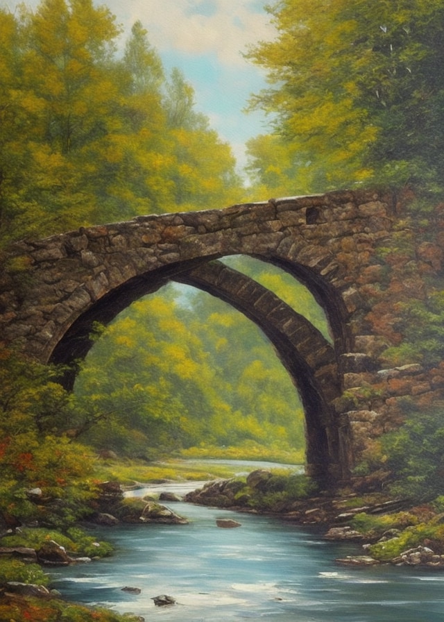 old stone bridge over a quiet river
