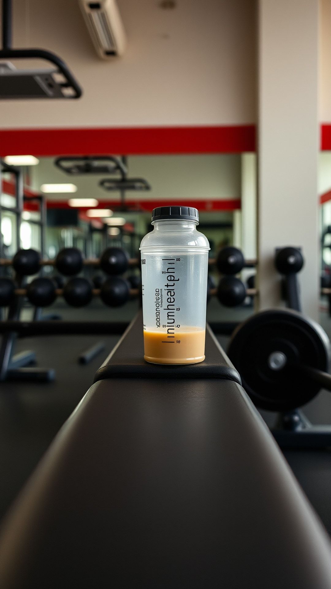 AI-generated gym Snapchat streak snap featuring protein shake, 1080 by 1920 portrait