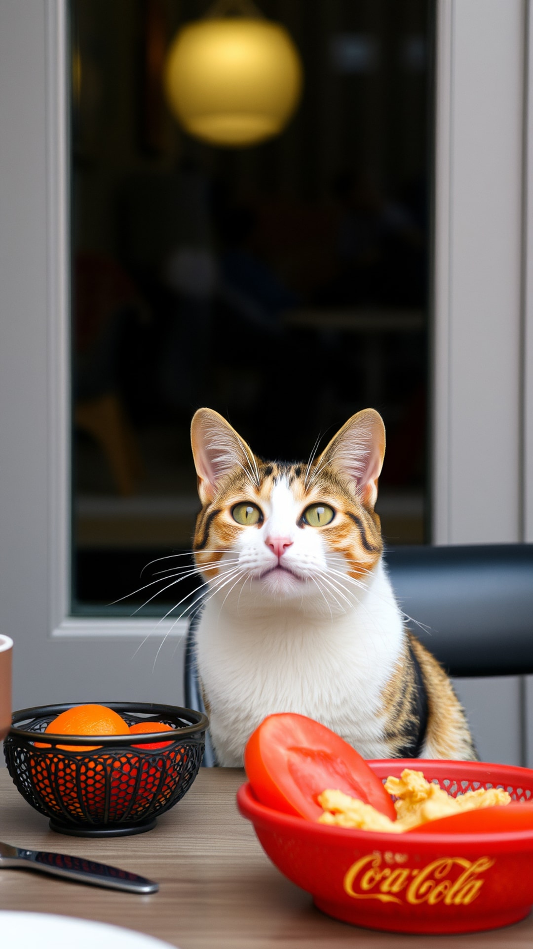 AI-generated funny Snapchat photo featuring cat, 1080 by 1920 portrait