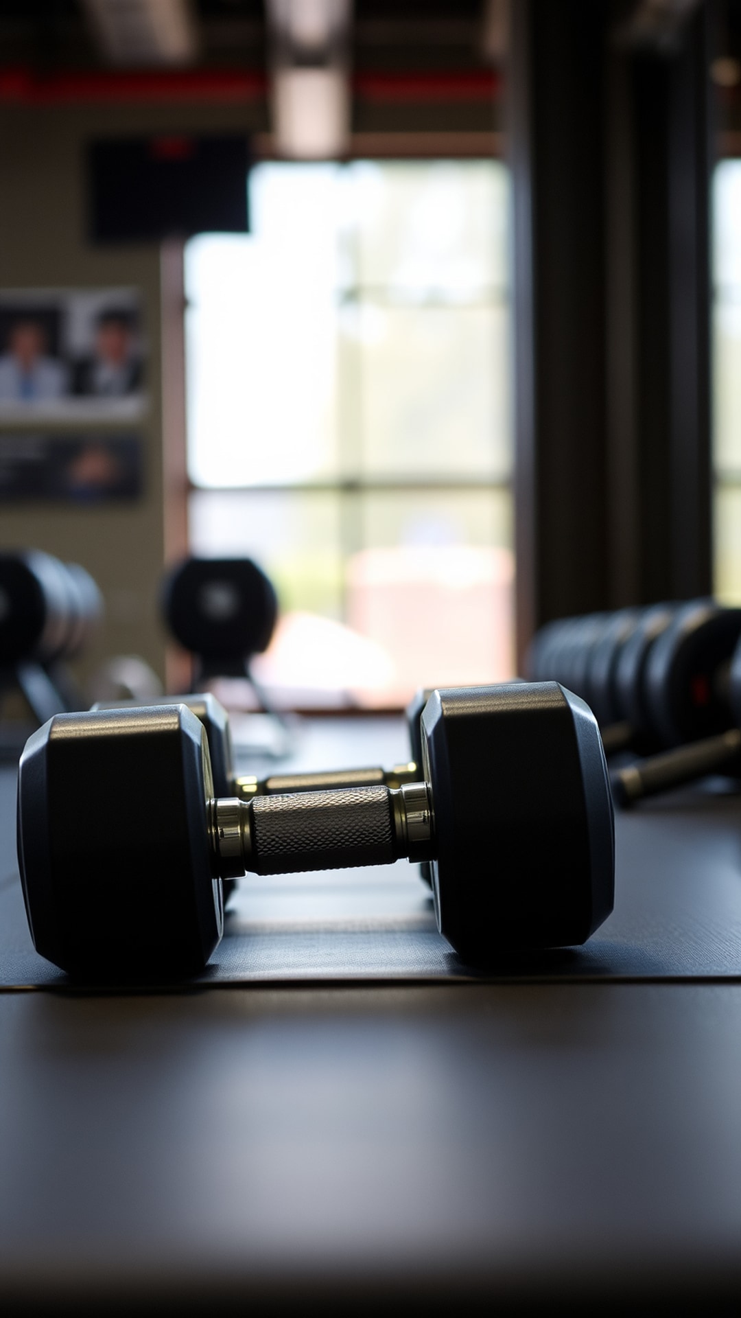 AI-generated gym Snapchat photo featuring dumbbells, 1080 by 1920 portrait