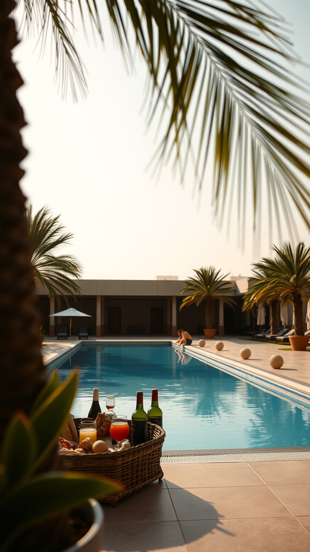 AI-generated travel Snapchat streak snap featuring hotel pool dubai, 1080 by 1920 portrait