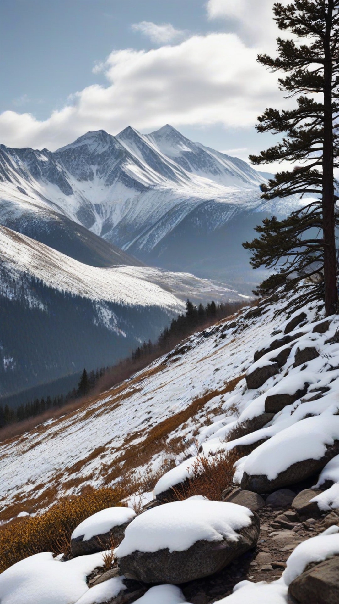 AI-generated travel Snapchat streak snap featuring mountains, 1080 by 1920 portrait