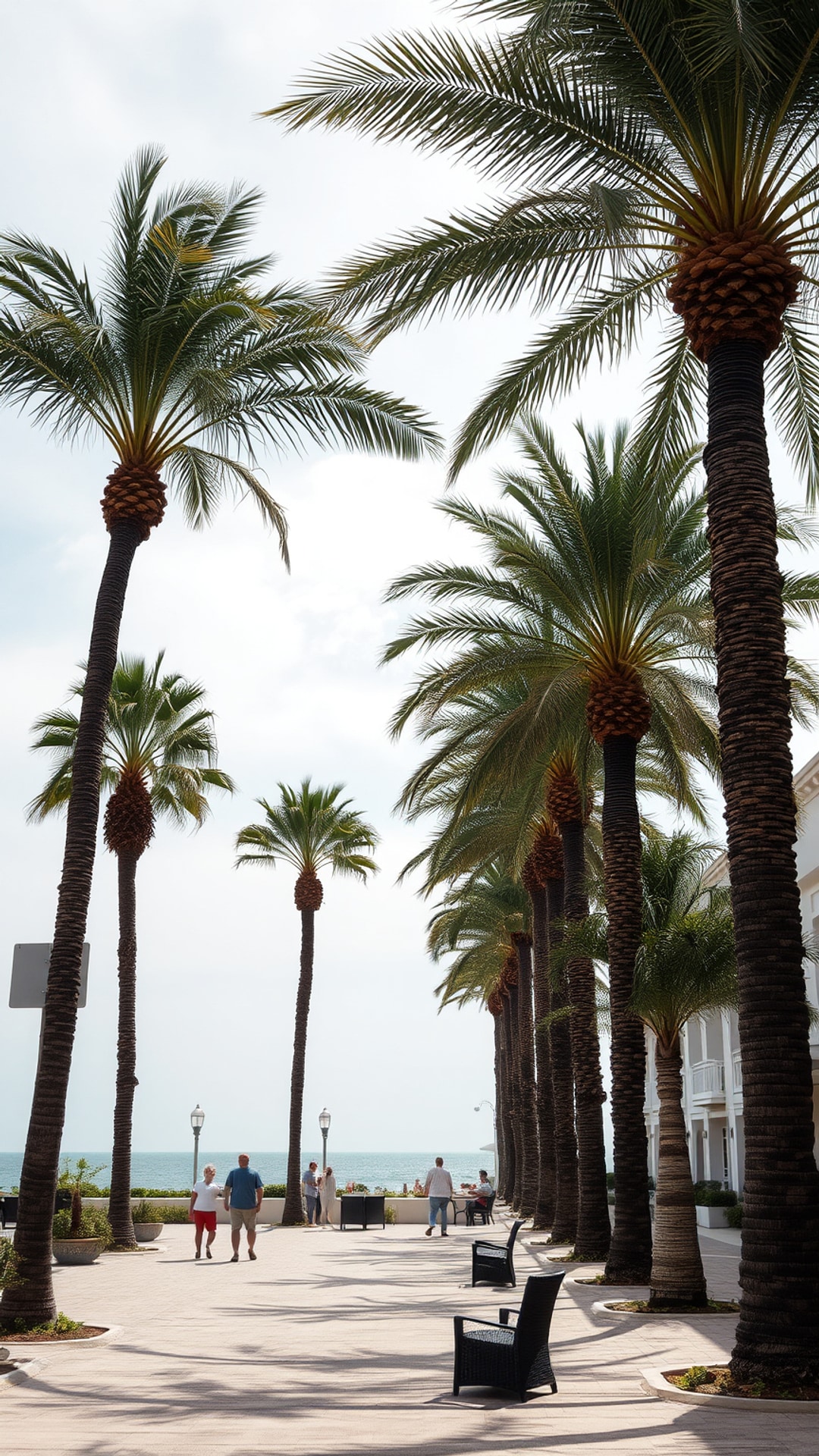 AI-generated travel Snapchat photo featuring palm trees, 1080 by 1920 portrait
