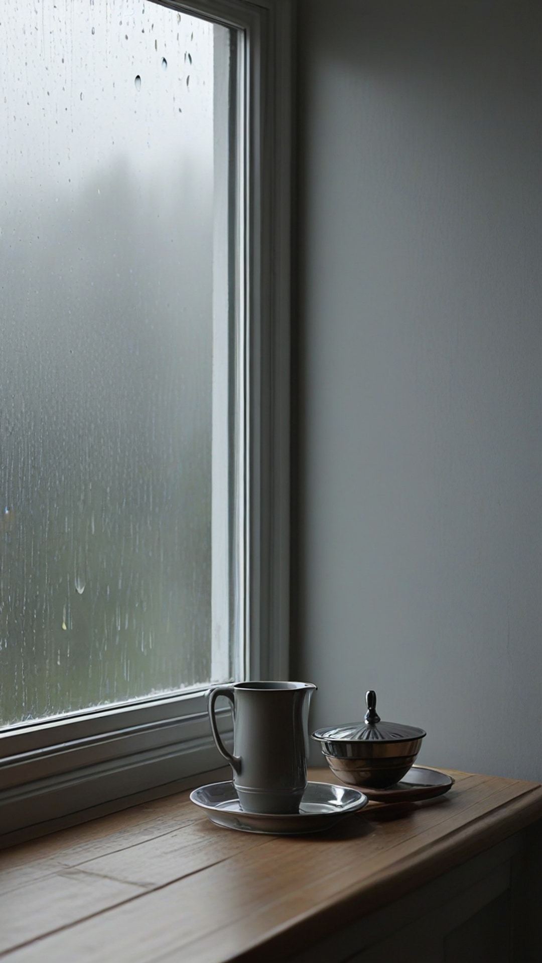 AI-generated chill / cozy Snapchat streak snap featuring rainy day, 1080 by 1920 portrait