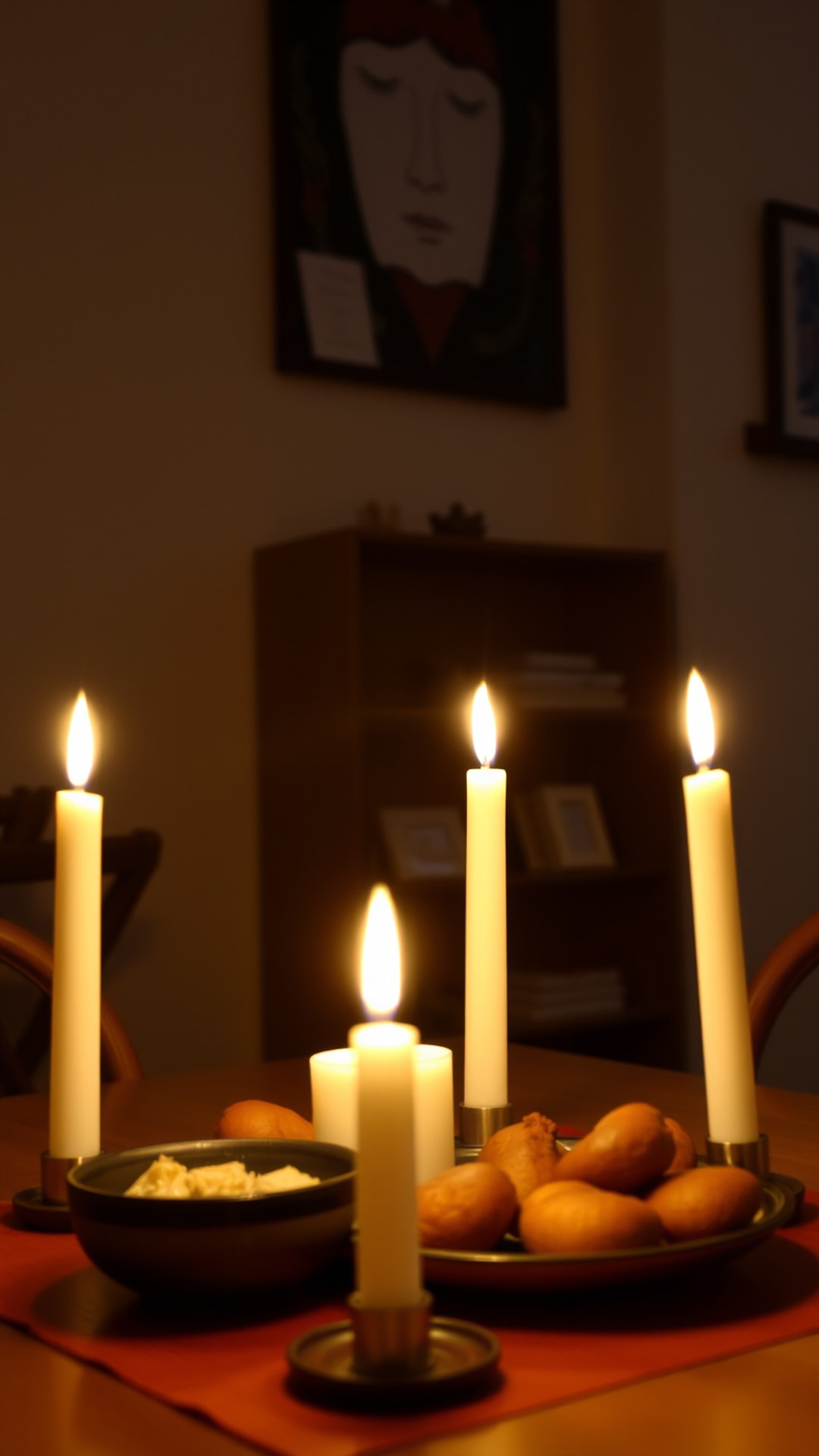 AI-generated chill / cozy Snapchat streak snap featuring candles, 1080 by 1920 portrait