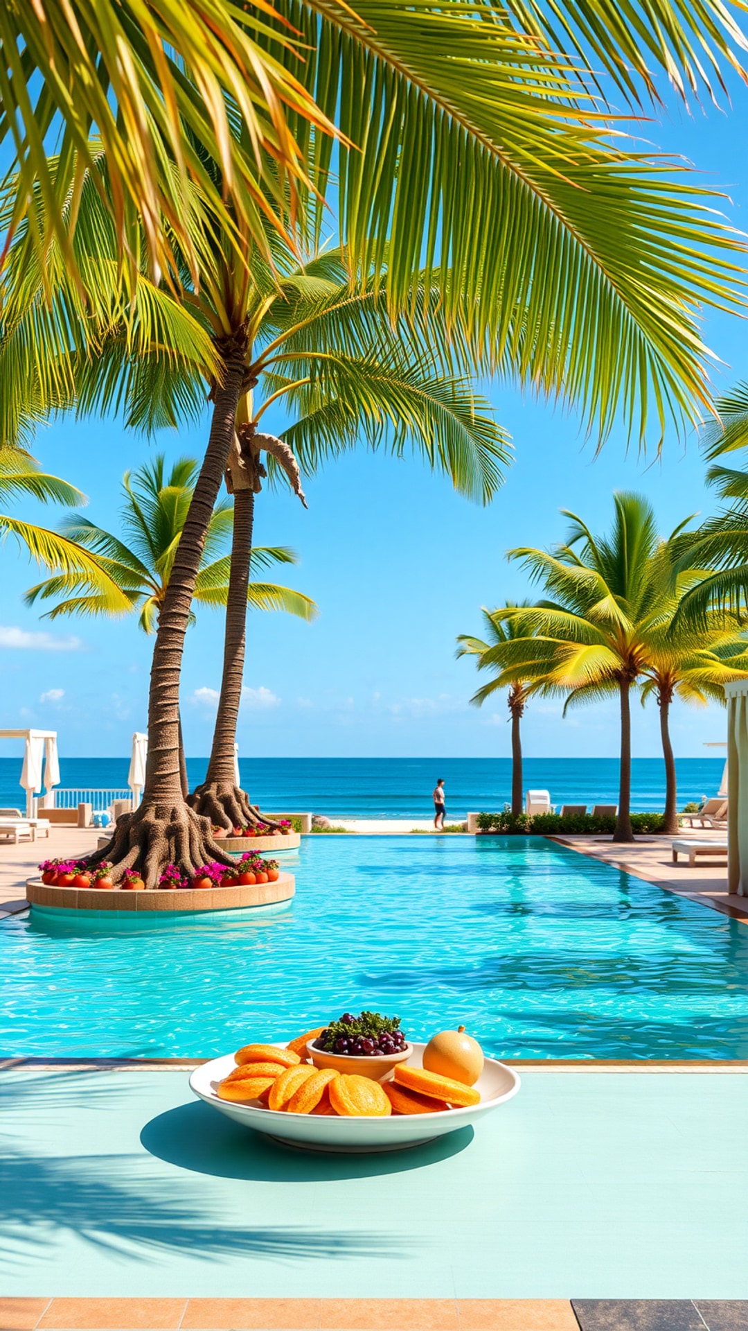 AI-generated travel Snapchat streak snap featuring hotel pool, 1080 by 1920 portrait