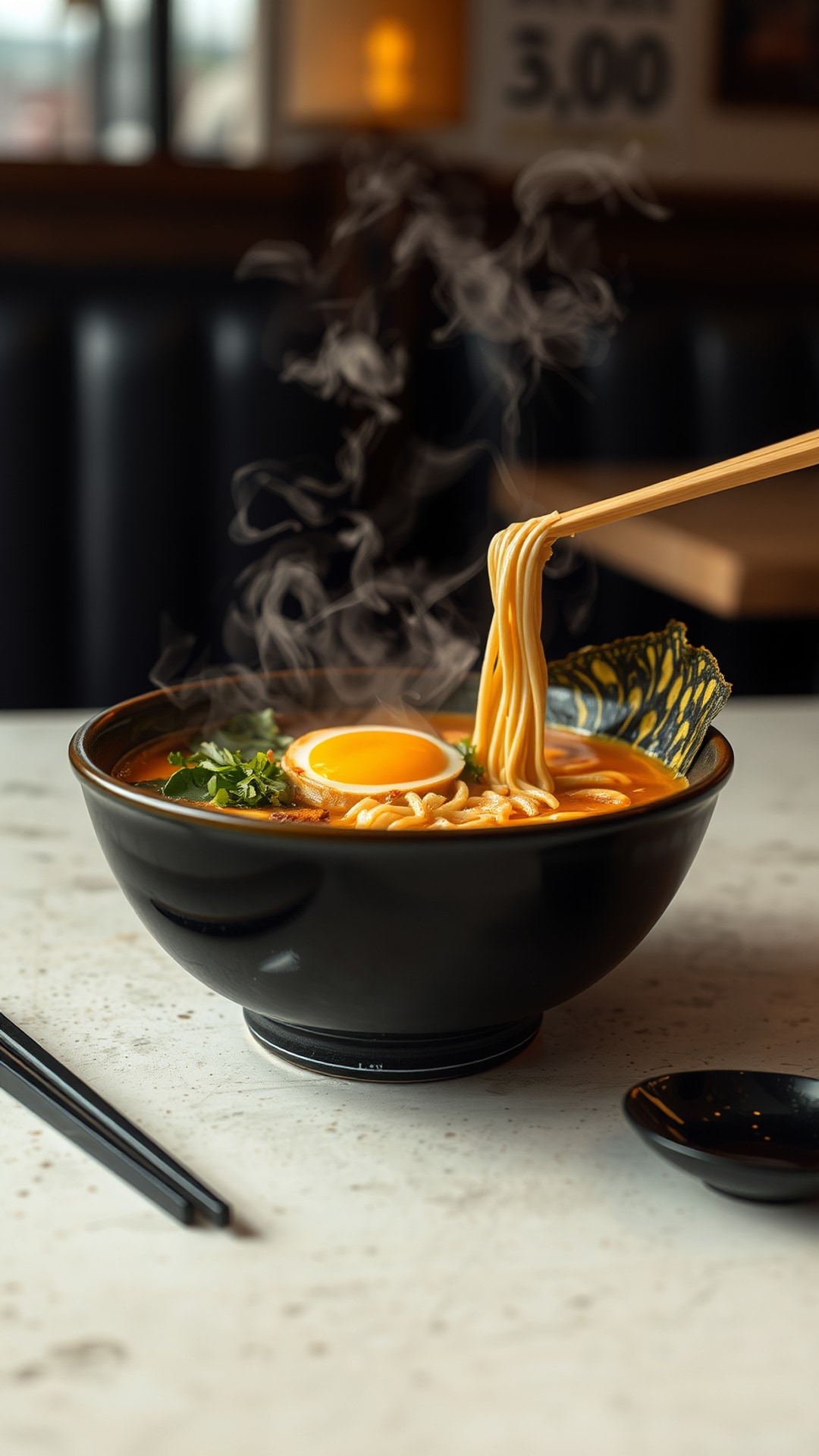 AI-generated food & drinks Snapchat streak snap featuring ramen, 1080 by 1920 portrait
