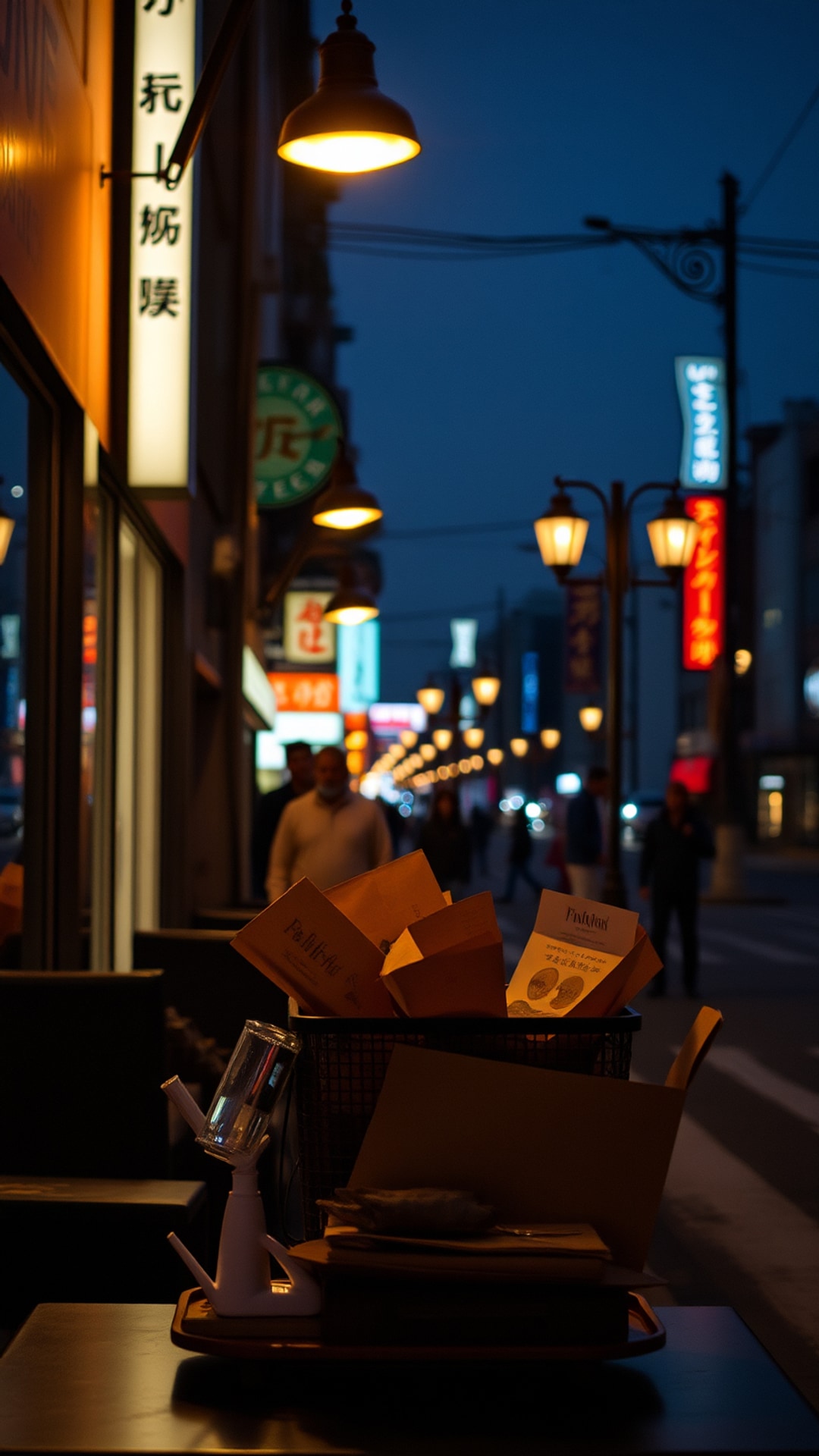 AI-generated night out Snapchat photo featuring city lights, 1080 by 1920 portrait