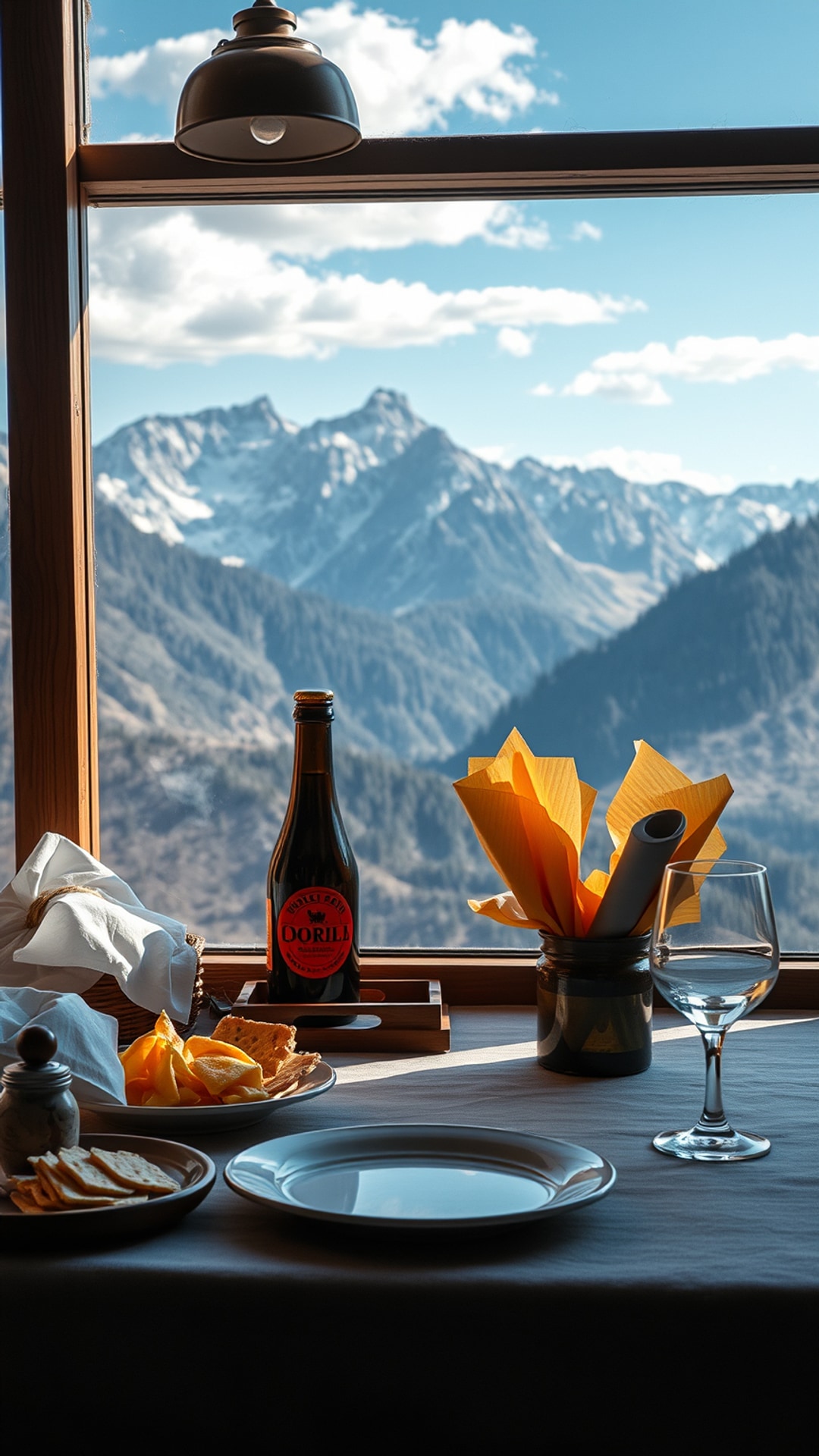 AI-generated travel Snapchat photo featuring mountains, 1080 by 1920 portrait