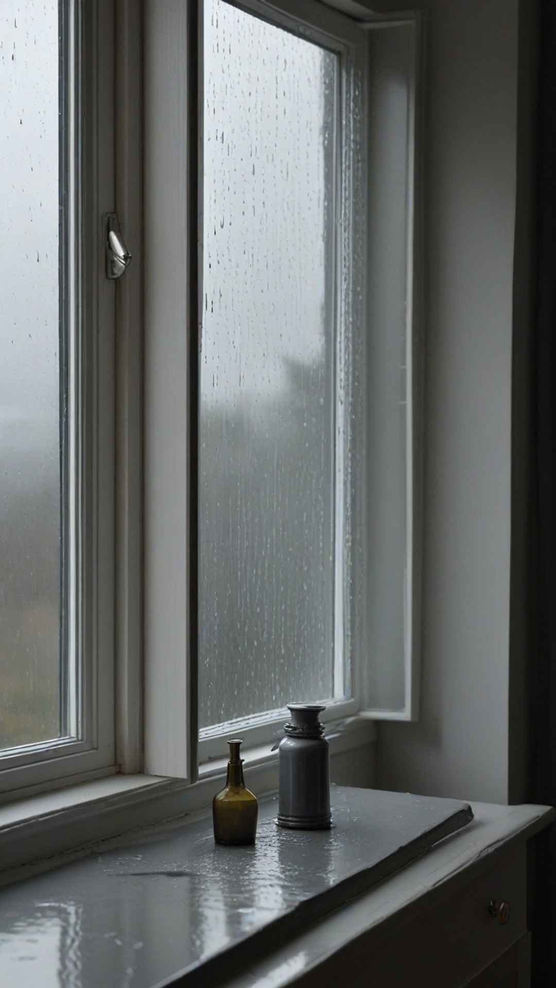 AI-generated chill / cozy Snapchat streak snap featuring rainy day, 1080 by 1920 portrait