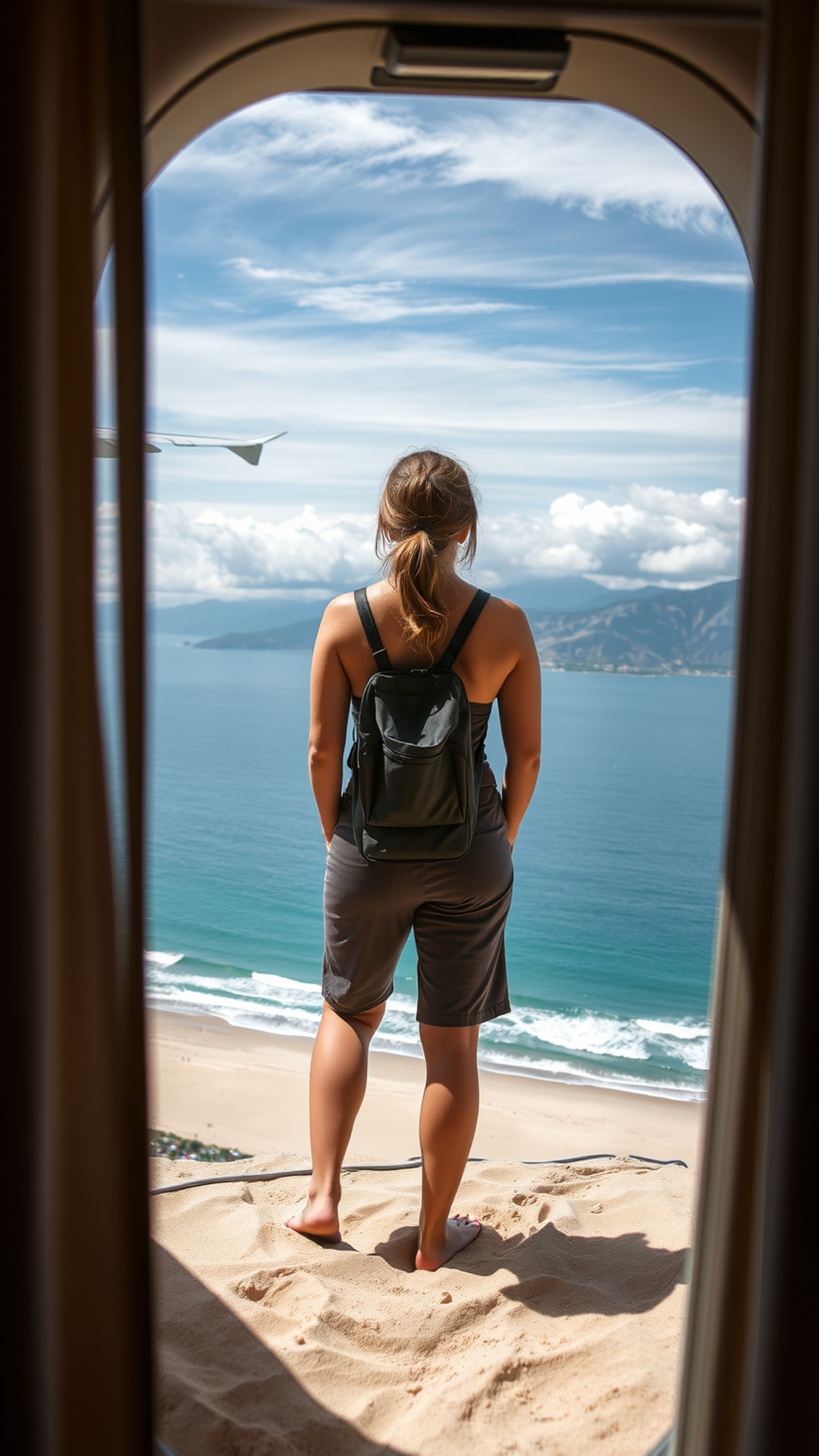 AI-generated travel Snapchat photo featuring beach, 1080 by 1920 portrait