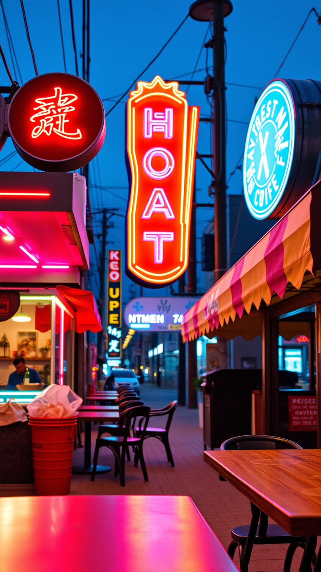 AI-generated night out Snapchat photo featuring neon lights, 1080 by 1920 portrait