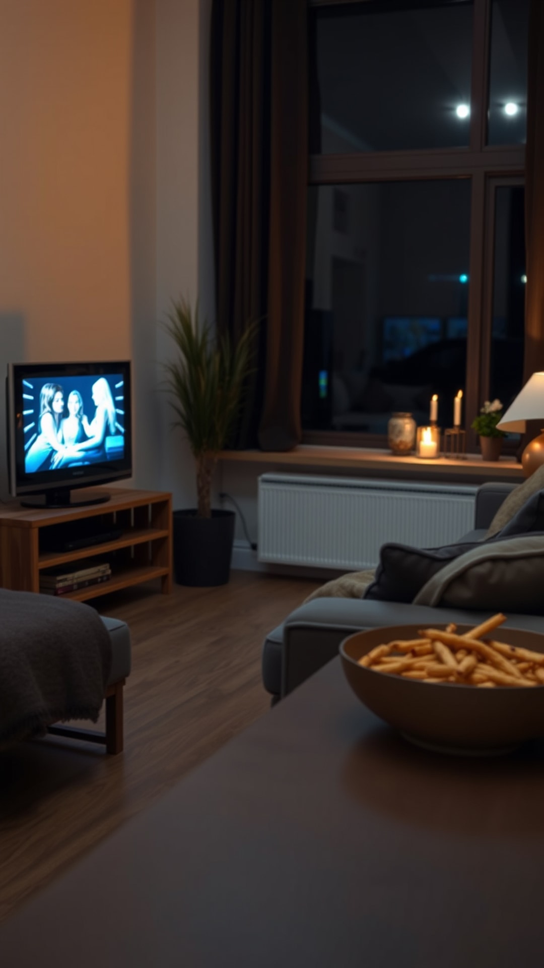 AI-generated chill / cozy Snapchat streak snap featuring netflix, 1080 by 1920 portrait