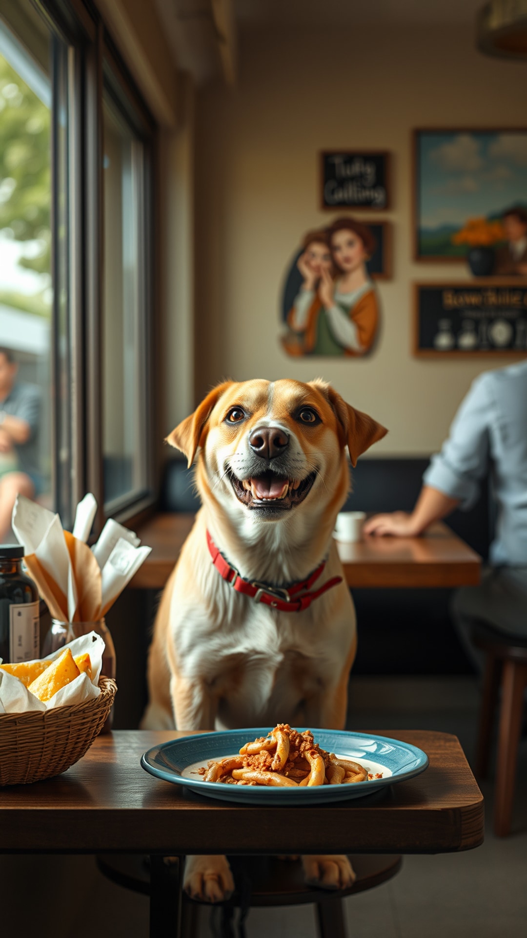 AI-generated funny Snapchat photo featuring dog, 1080 by 1920 portrait