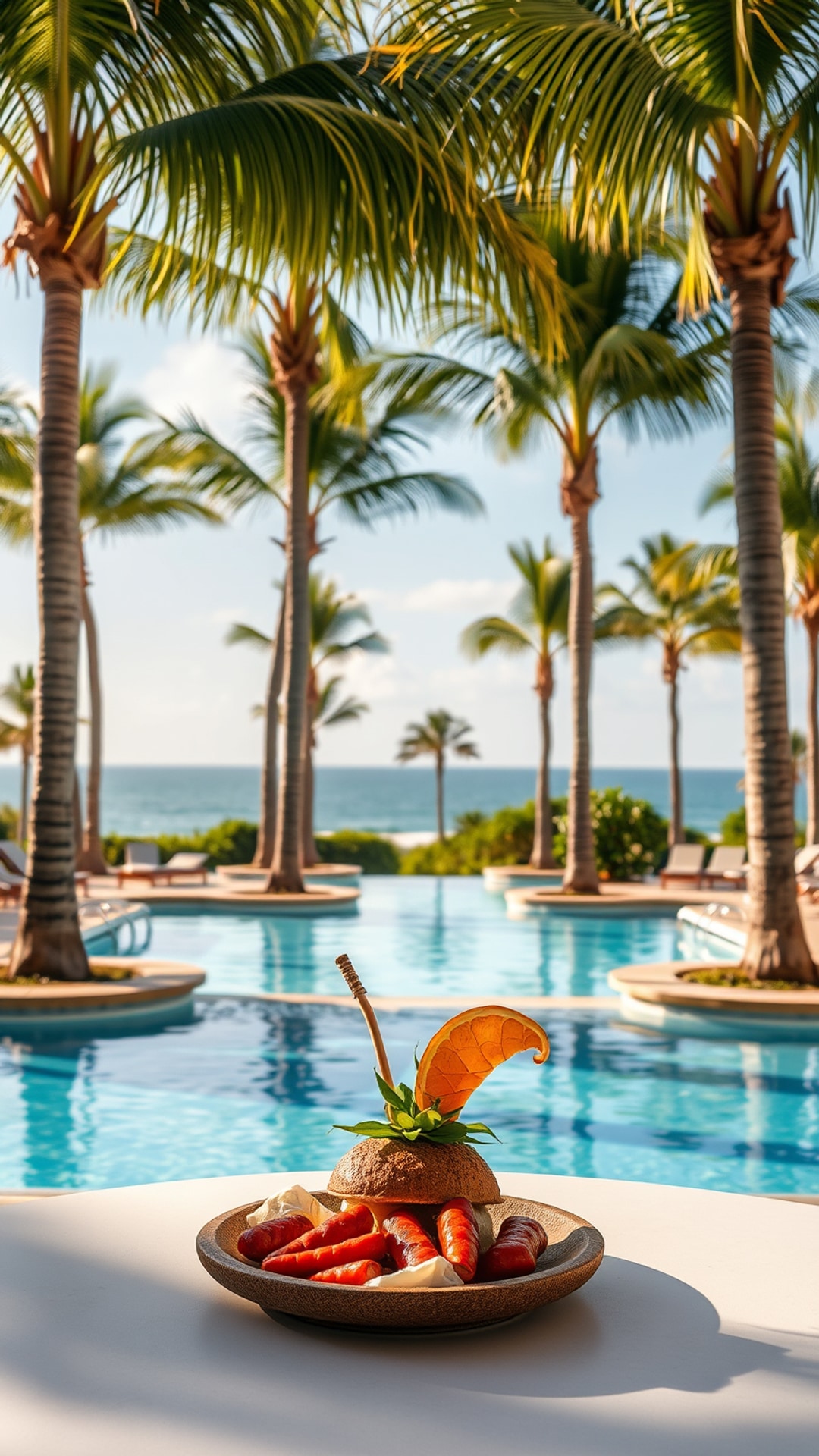 AI-generated travel Snapchat streak snap featuring hotel pool, 1080 by 1920 portrait