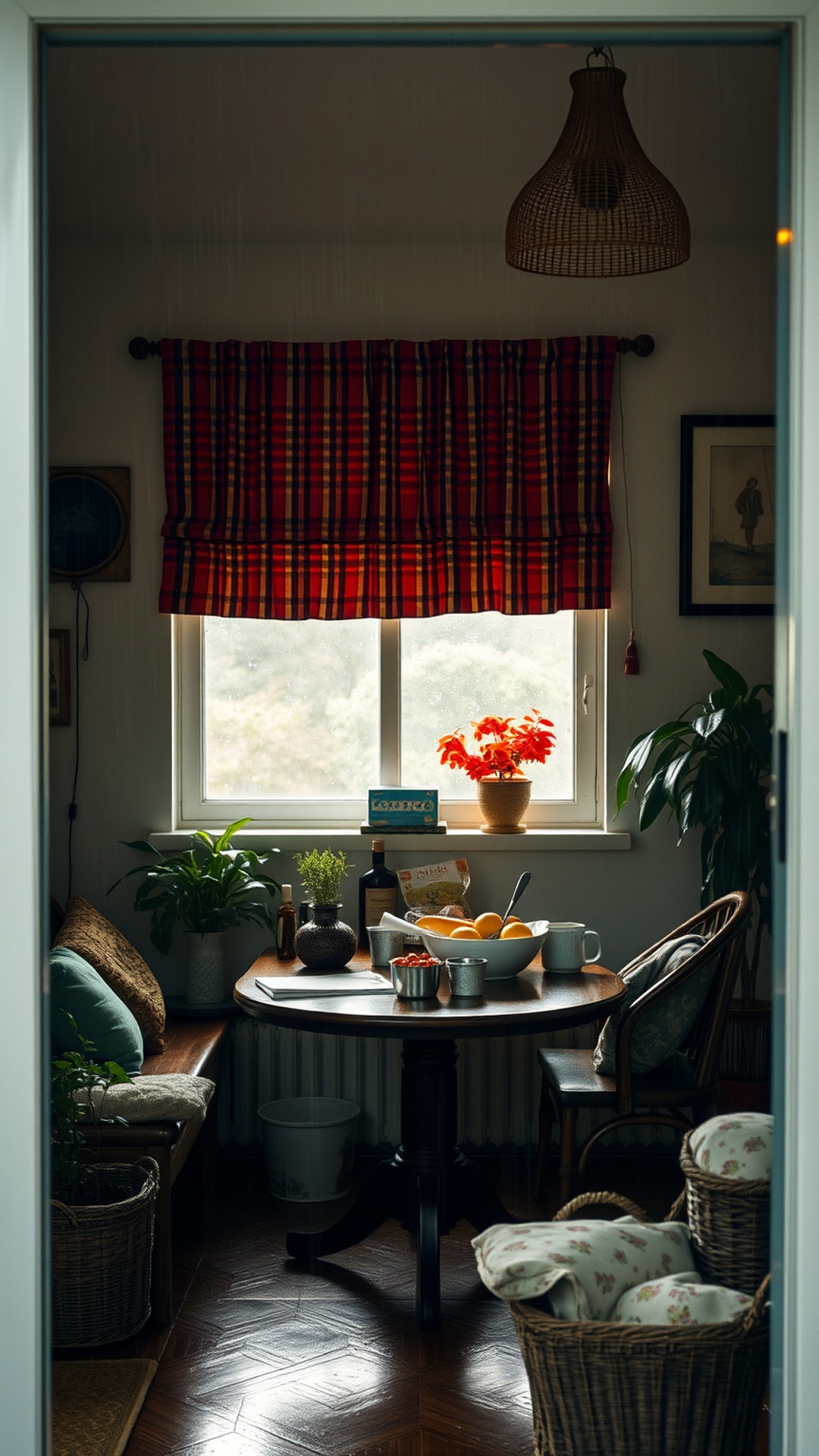 AI-generated chill / cozy Snapchat photo featuring rainy day, 1080 by 1920 portrait