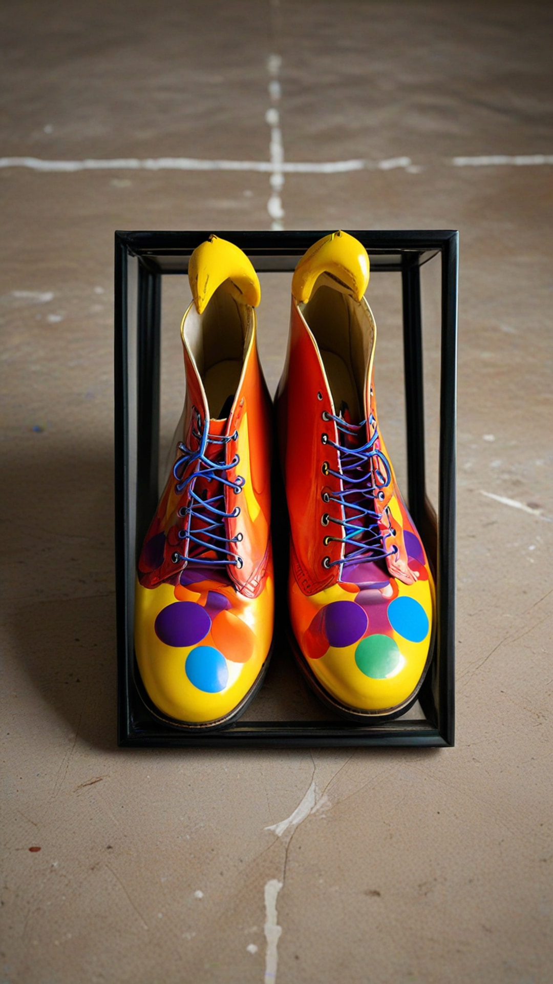 AI-generated funny Snapchat streak snap featuring clown shoes, 1080 by 1920 portrait