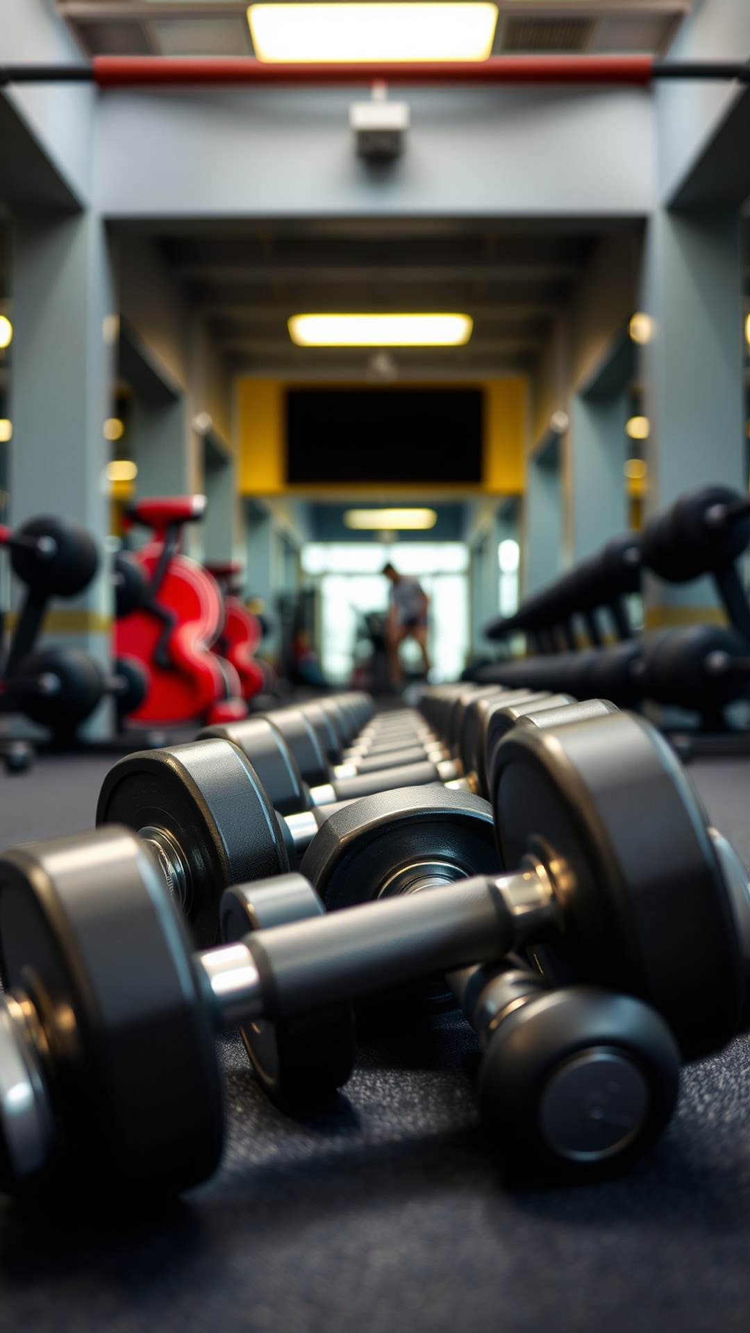 AI-generated gym Snapchat streak snap featuring dumbbells, 1080 by 1920 portrait