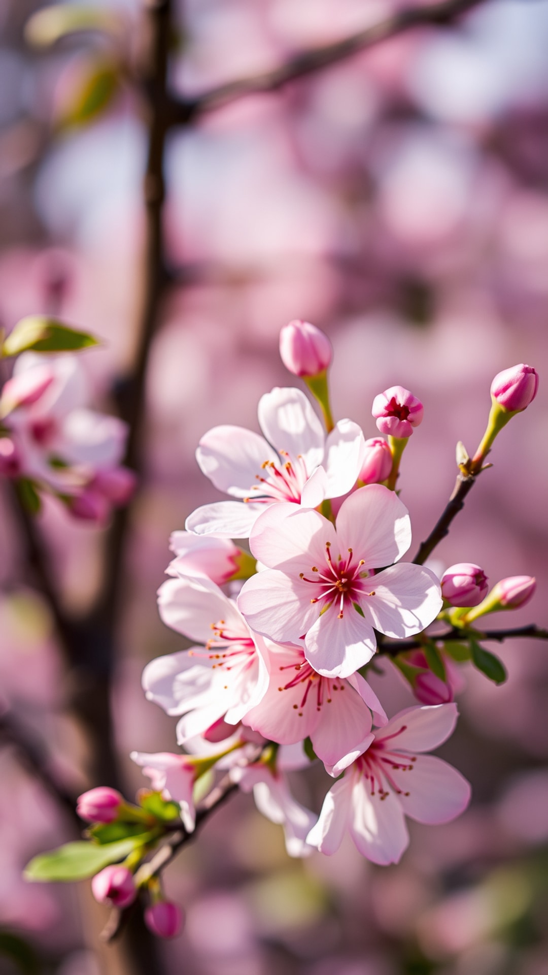 AI-generated floral phone wallpaper featuring cherry blossom