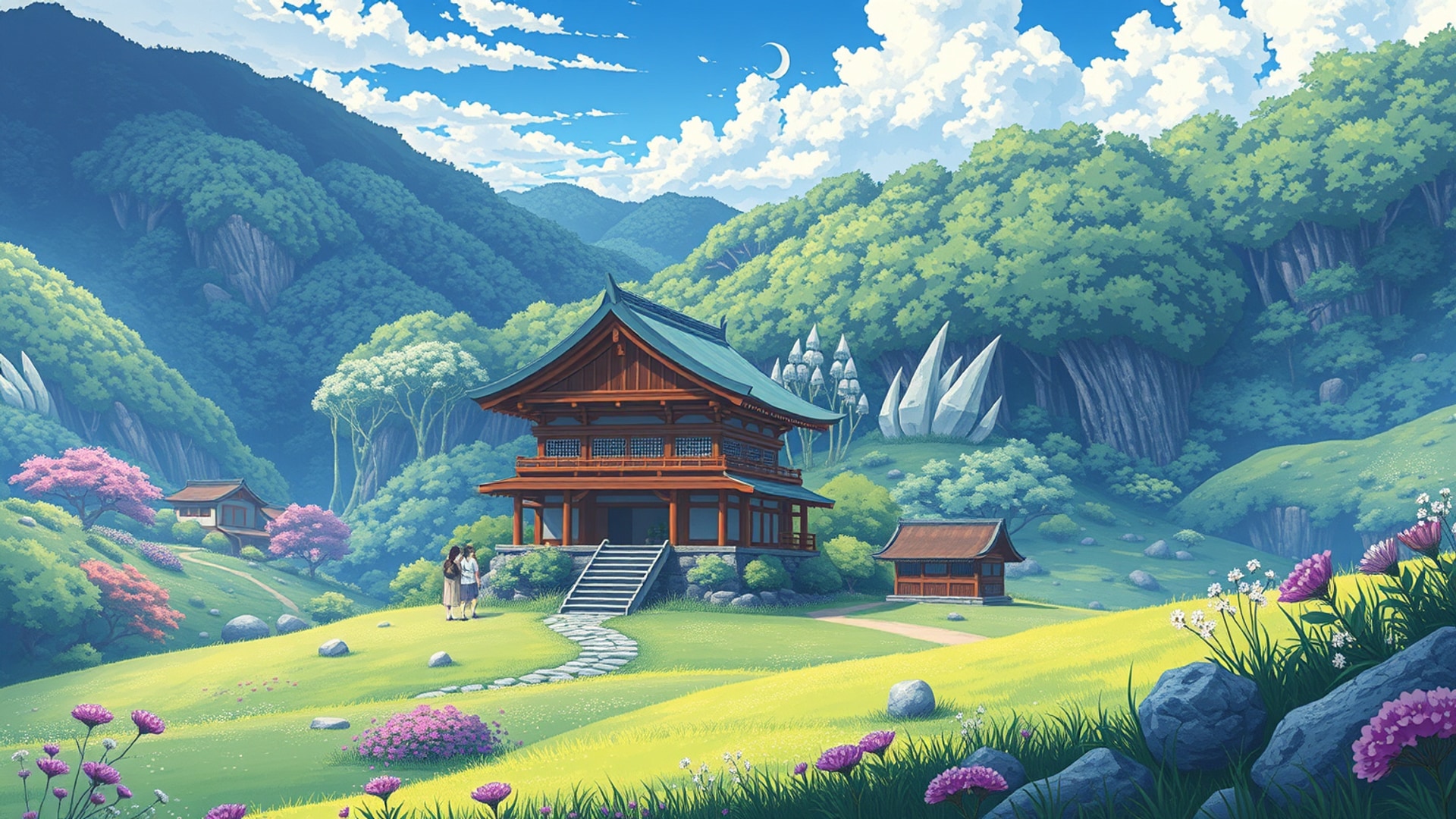 AI-generated anime desktop wallpaper, 1920×1080