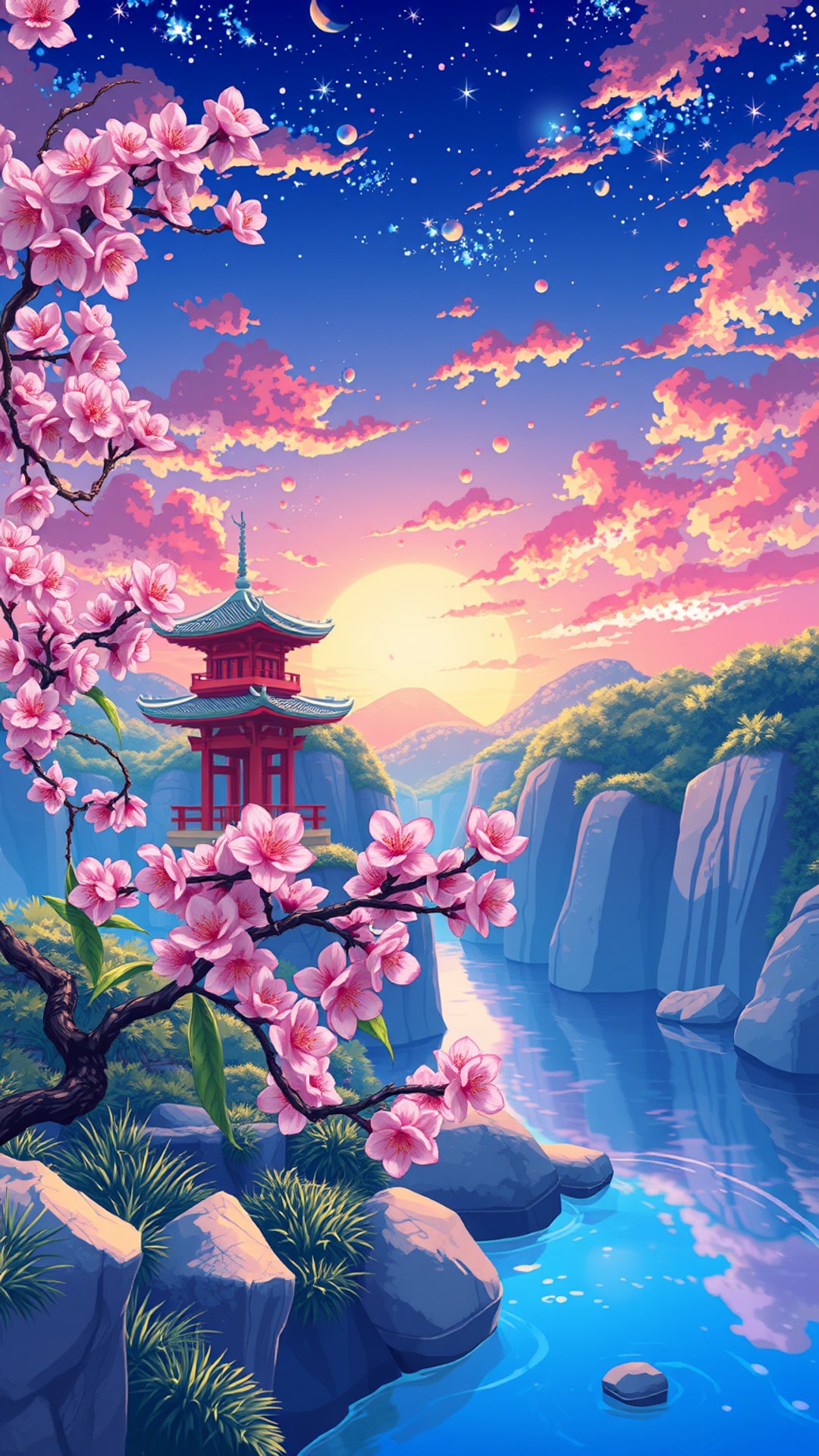 AI-generated anime phone wallpaper featuring sakura