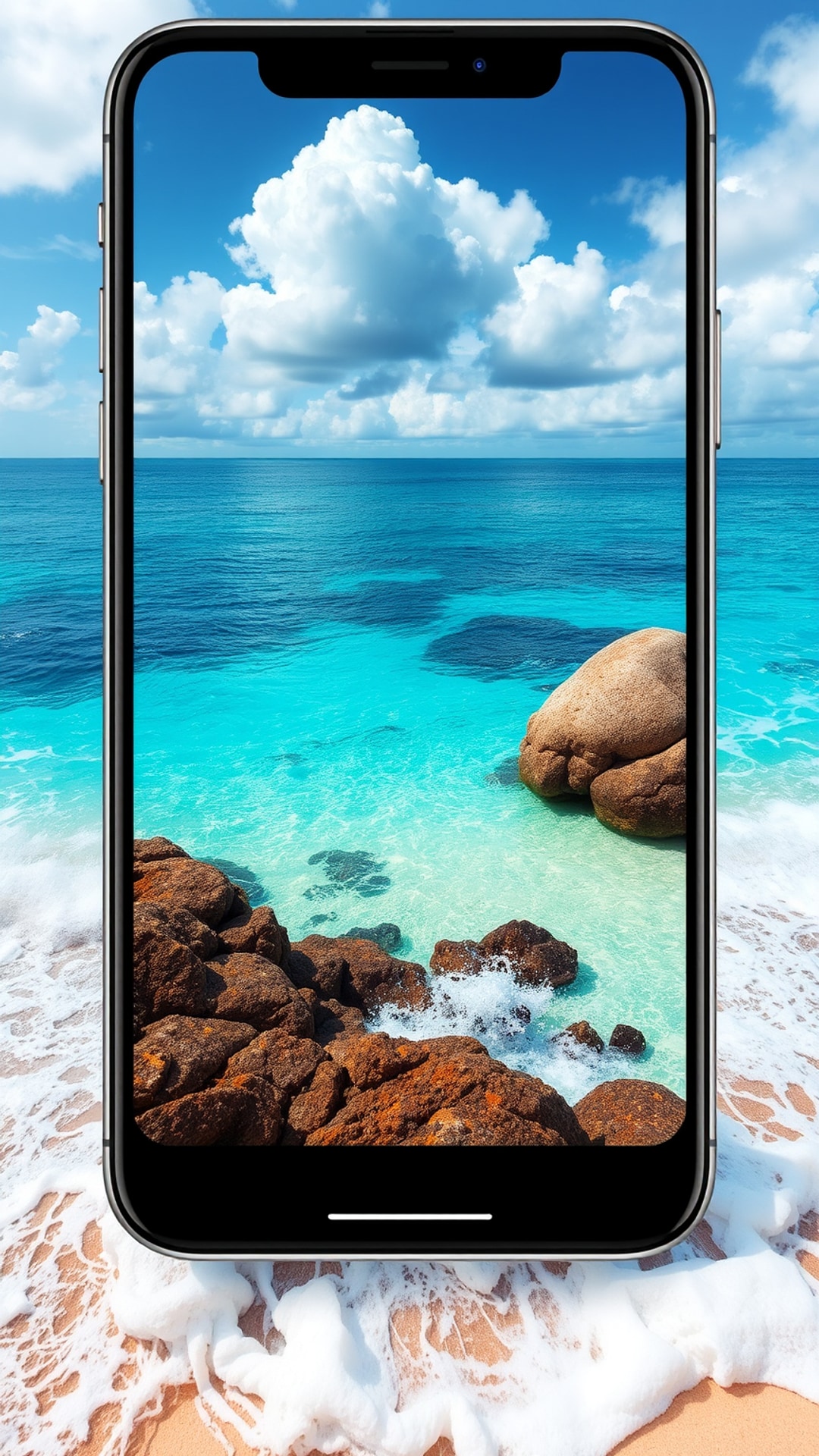 AI-generated ocean phone wallpaper featuring tropical beach