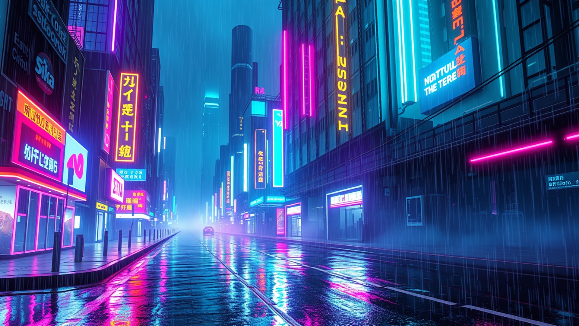 AI-generated cyberpunk desktop wallpaper, 1920×1080