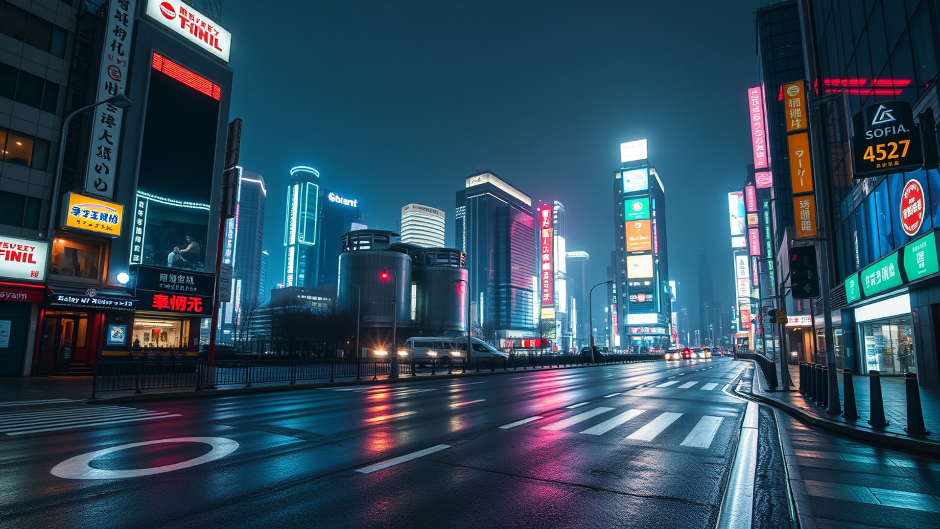 AI-generated city desktop wallpaper featuring tokyo night skyline