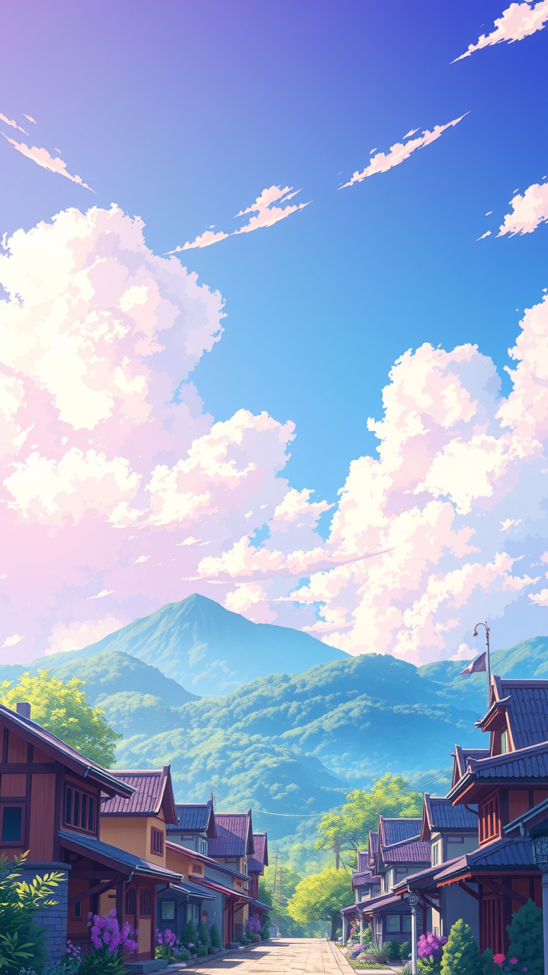 AI-generated anime phone wallpaper featuring pastel sky