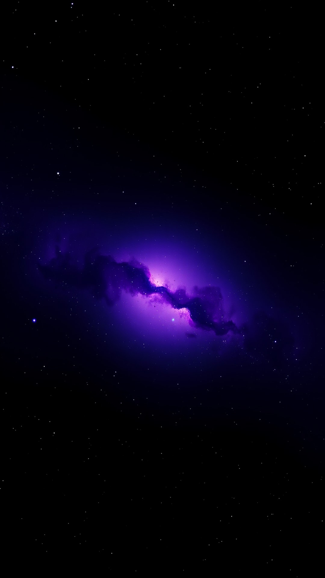 AI-generated dark / amoled phone wallpaper featuring violet nebula on black