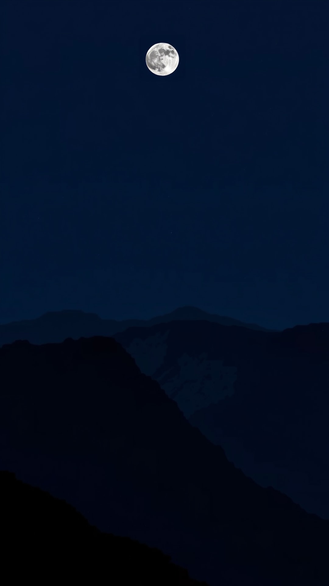 AI-generated dark / amoled phone wallpaper featuring moon over black mountains