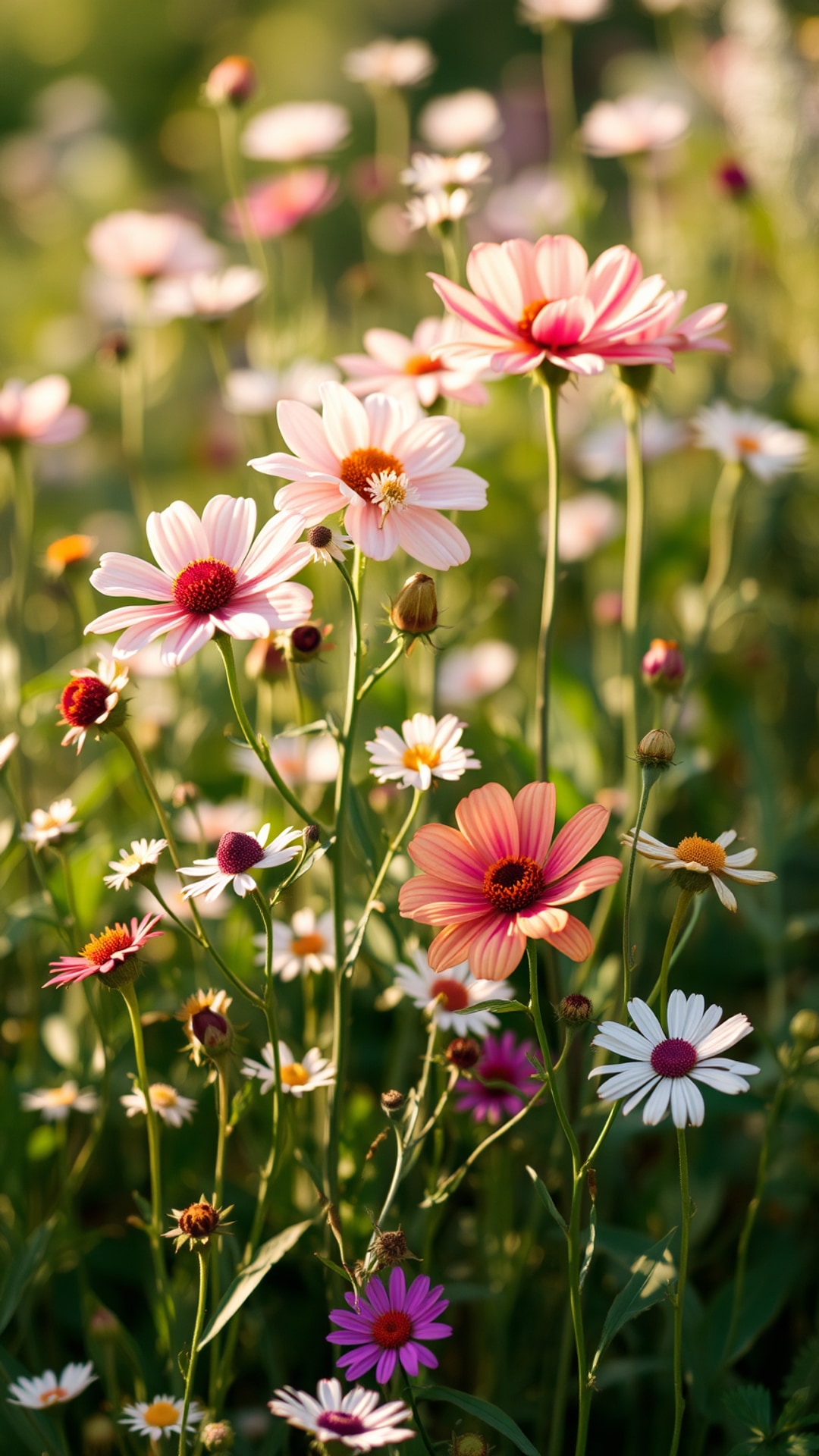 AI-generated floral phone wallpaper featuring wildflowers